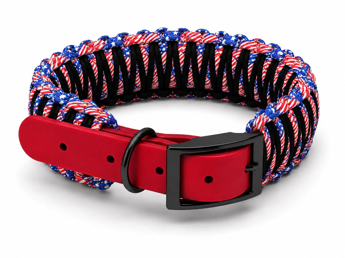 American flag paracord collar with red biothane