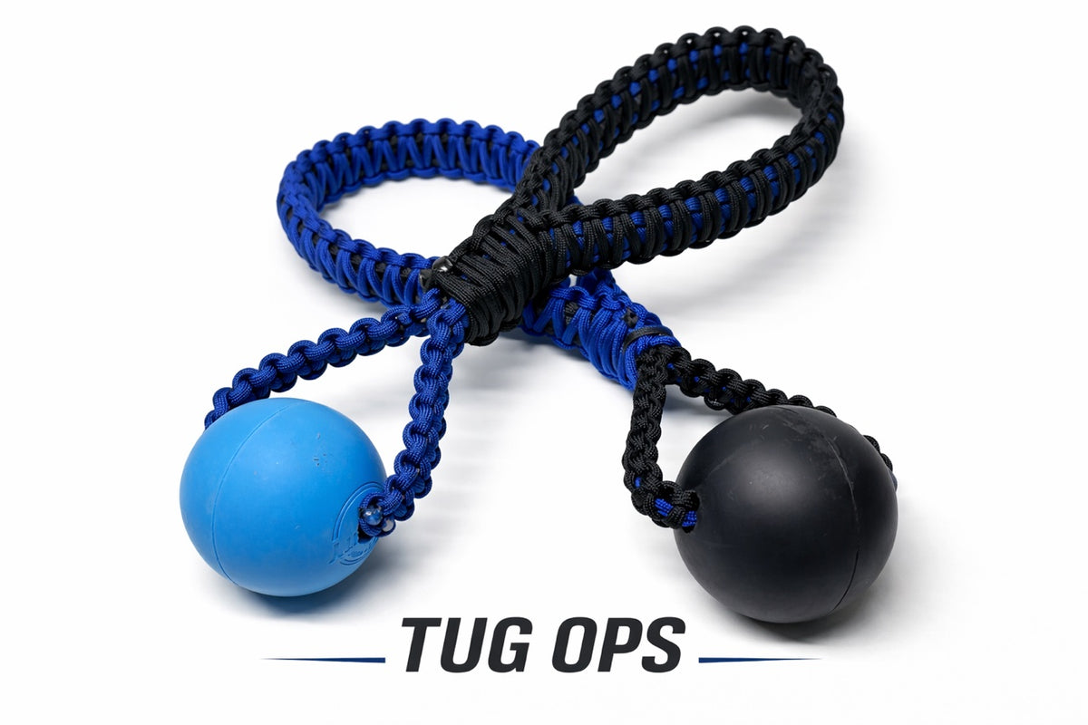 Tug Ops blue and black paracord tug toys